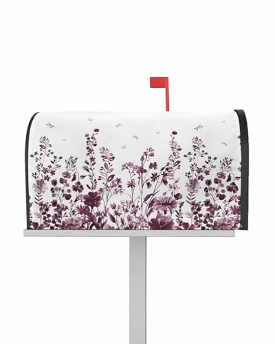 LBCASA Purpel Floral Mailbox Covers Magnetic Mailbox Wraps, Pastoral Spring