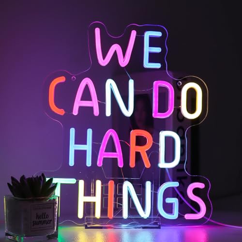 Image of We Can Do Hard Things Neon Sign for Teachers - Dimmable Multicolor Letter Classroom Light with Wired Dimmer, 11.4x12.8 in, Includes 4 Wall Anchors - Back to School Teacher Gift