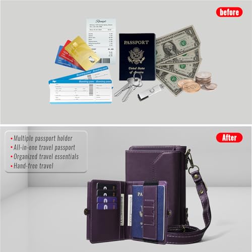 ASAPDOS RFID Blocking Family Passport Holder Wallet,Hold 3-4 Passports for Travel with Credit Card Slots & Wrist Crossbody Strap Purple by ASAPDOS - Used condition - Image 5