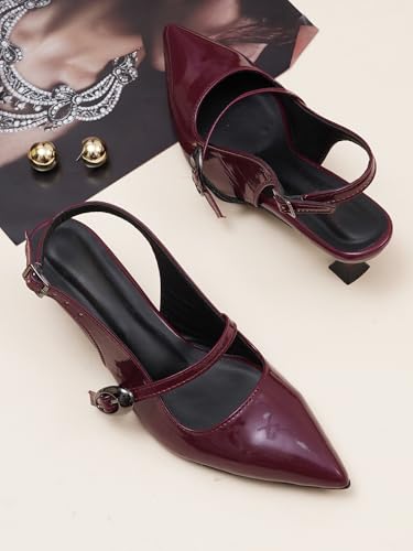 Image of TRYME Kitten Heel Sandals for Women | Pointed Toe Mules with Adjustable Strap | Elegant Comfort Heels for Office, Evening & Formal Occasions