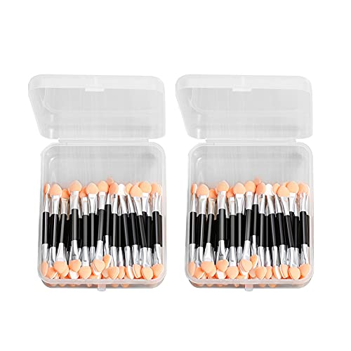 Mystic Orchard 100PCS Disposable Dual Sides Eye Shadow Sponge Applicators with Container, 3 inch Length Eyeshadow Brushes Makeup Applicator