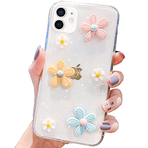 I-MGAE-IN-AR Compatible with iPhone 12/12 Pro Case for Women Girls, Bling Glitter Silicone Bumper Cover Cute Eternal Flower Sparkle Stars Design Clear Soft TPU Case for iPhone 12/12 Pro 6.1