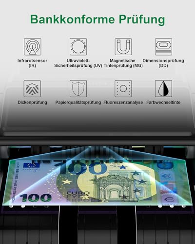 AL1000 Geldzählmaschine, UV/MG/IR/DD Falschgelderkennung, Wertzählung & Batch & Additions Funktionen, LCD-Display, 1200 Banknoten/Min., Unterstützt Mehrere Währungen, Dunkelgrün