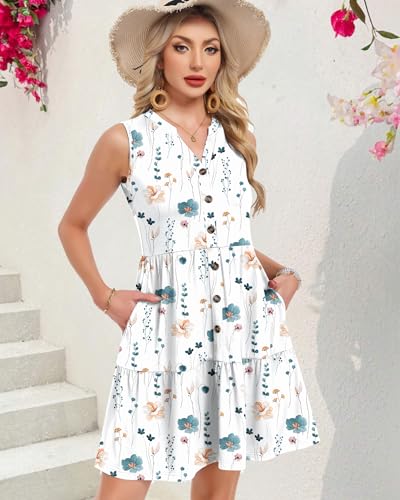 MOLERANI Women Summer Vacation Beach Dress Sleeveless V Neck Button Down Casual Tiered Floral Dresses with Pockets Cruise Breathable,Elegant Flowers,XL — view 3