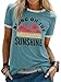 WIEIYM Damen Bring On The Sunshine T Shirt Kurzarm Rundhals Freizeit T-Shirt Sommer Tee Shirt Vintage Oberteile Oben(Blau Grün, S)