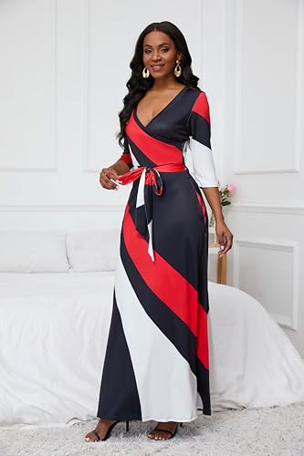 FANDEE Plus Size Maxi Dress for Women Casual Summer Sundress V-Neck 3/4 Sleeve2