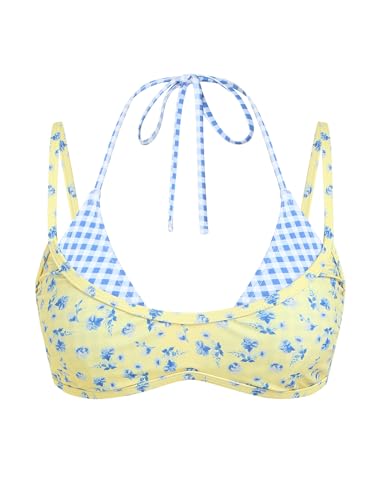 Image of ZAFUL Women's Polka Dot Bikini Tops Double Layer Halter Swimsuit Top Color Block Bathing Suit Top Only