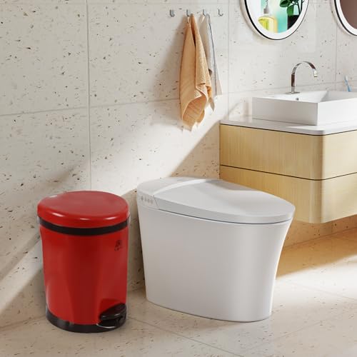 Caneca de basura plástica redonda 7 L con pedal rojo miniatura 2