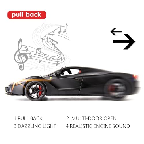 Image of FEXXA 1:24 Scale LaFerrari Die-Cast Metal Car with Sport car Openable Doors Light and Sound,Pull Back Function Indoor Outdoor Toy for Kids (Black)