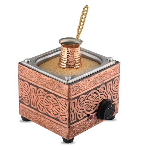 Tulip Home - Traditional Authentic Turkish Ottoman Copper Rectangle Electric Hot Sand Small Coffee Maker Heater Machine 110V - 220V