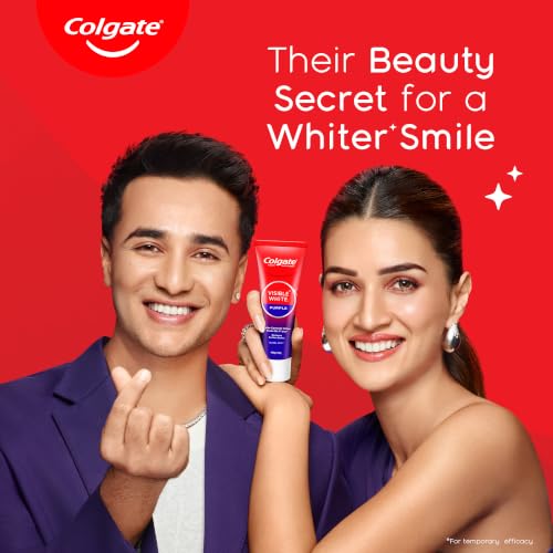Image of Colgate Visible White Purple Toothpaste for Teeth Whitening, Colgate Toothpaste with Fluoride, Tooth Paste Helps Remove Surface Stains, Whitens Yellow Teeth, Enamel-Safe for Daily Use Paste (75g)