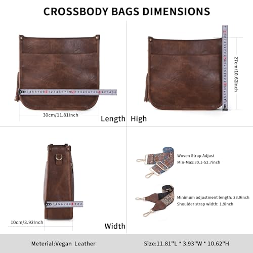 HKCLUF Vegan Leather Crossbody Bags Purse for Women Trendy Tassel Hobo Handbag Women With 2PCS Adjustable Guitar Strap3