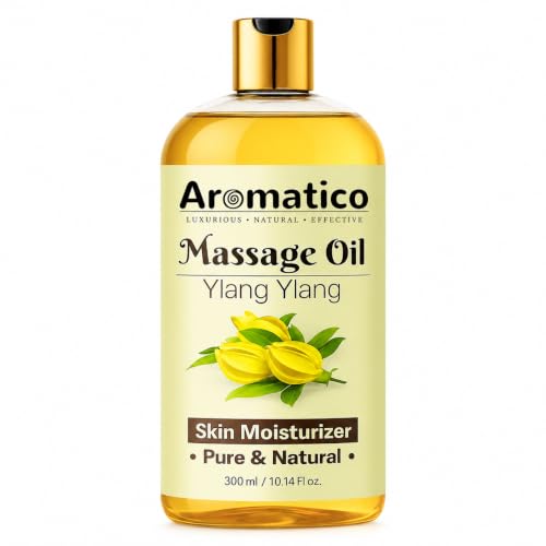 Image of AROMATICO Ylang Ylang Massage Oil - Spa Massage Oil with Almond & Jojoba for Couples, Full Body Stress Relief & Skin Nourishment | 300ml