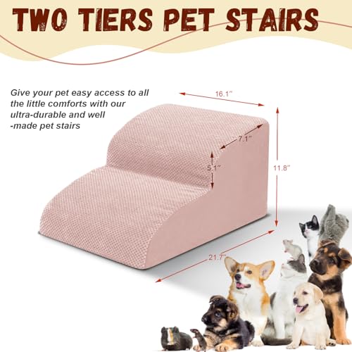 Dog Stairs for Small Dogs - High Density Foam Pet Steps, Extra Wide Dog Ramp with Non-Slip Bottom for High Beds, Couch and Sofa, Best for Dogs Injured, Older Doggy Cats, 2 Steps, Pink by Niubya - Used condition - Image 2
