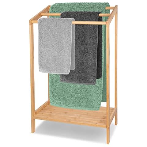 Purbambo Bambus-Handtuchhalter für Badezimmer, 3 Etagen, freistehend, Handtuchhalter mit unterer Ablage Cover