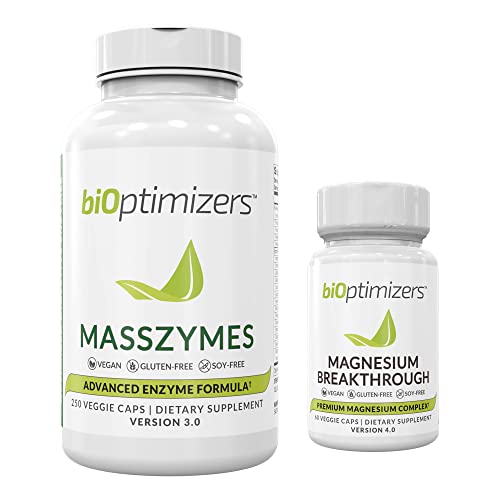 Bioptimizers - Masszymes Digestive Enzymes (250 Capsules) And Magnesium Breakthrough 4.0 (60 Capsules) Supplement Bundle #TOP11