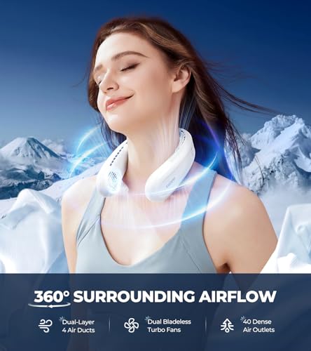 Image of 1S Cool Down 30F Neck Fan with Double Semiconductor Coolers, 360 Surrounded Personal Fans Air Conditioner that Blow Cold Air, 8H lasting Portable Fan with 3 Speed, Gifts for Men Women Outdoor Travel