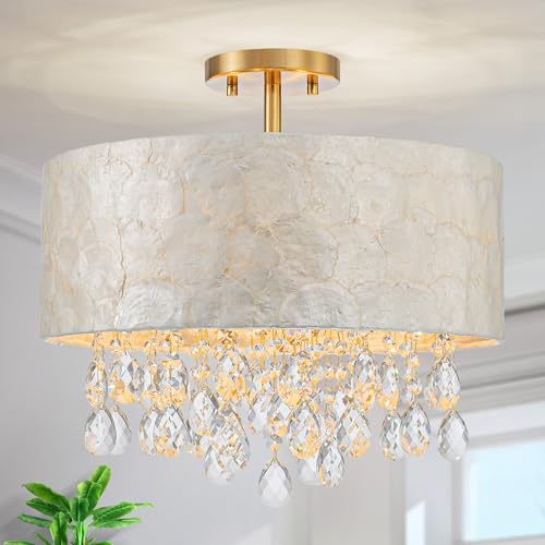 LumFurn 4-Light Drum Capiz Shell Chandelier
