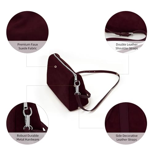 Image of Suede Tote Bags for Women, Suede Purse Handbag Vintage Slouchy Hobo Shoulder Crossbody Bag