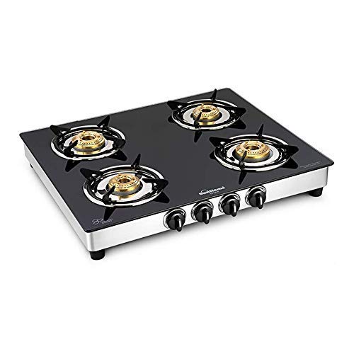 clix 4 Burner Auto Glass SS Body Radiant Gas Stove (Multicolour