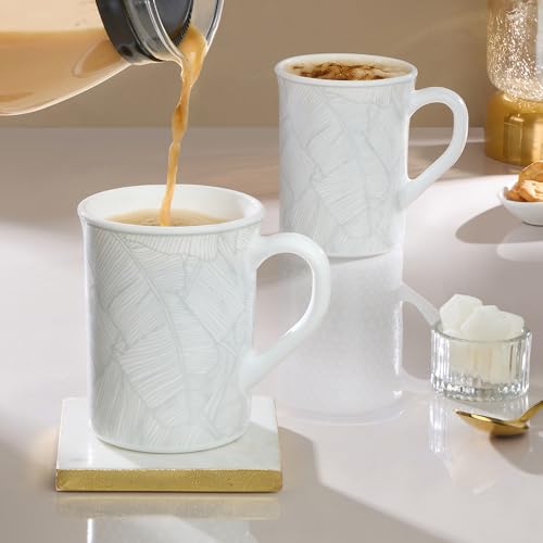 Image of Larah by BOROSIL 350ml x 2pc Opalware Ivy Tea /Coffee Mug Set, Microwave & Dishwasher Safe Embossed Design Crockery Ideal for Daily Use & Gifting