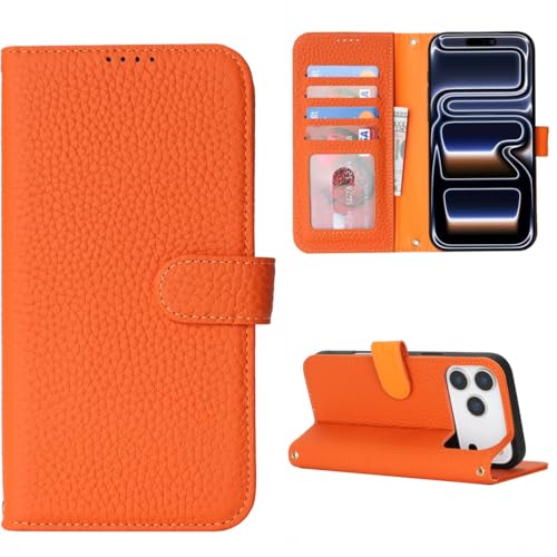 Étui portefeuille iPhone 17 Pro Cavor en cuir orange pour simplifier vos déplacements
