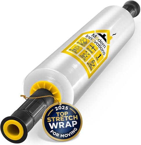 Modern Innovations 15 Inch Clear Stretch Wrap Roll with Handles (1 Roll-1000 Feet) Heavy Duty Shrink Wrap for Moving, Packing Supplies for Wrapping Furniture, Industrial Plastic Pallet Cling