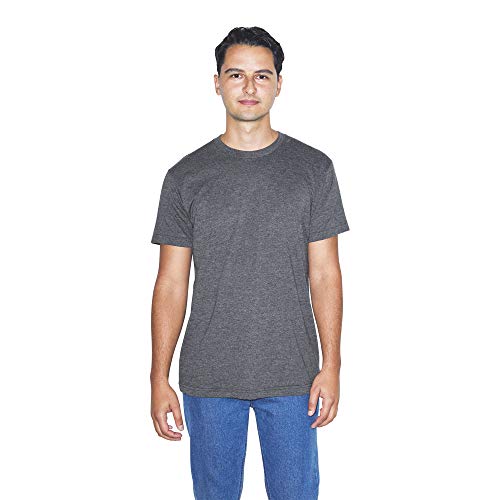 American Apparel Unisex 50/50 Crewneck Short Sleeve T-Shirt - USA Collection, Heather Black, Large