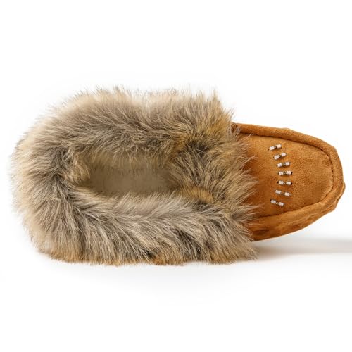 Women's Faux-Fur Beaded Vegan Moccasin Slipper Shoes3