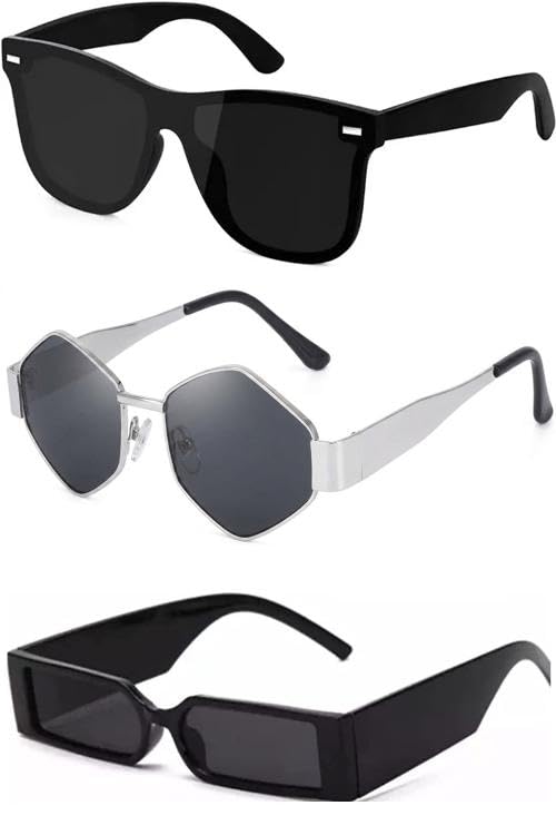 MC stan Shades Unisex set of 3 MC stan goggles rectangle sun glasses MC stan shades Retro Vintage Narrow Women::white black glasses white google for women offer pack of 3 goggles for women 32-image-44