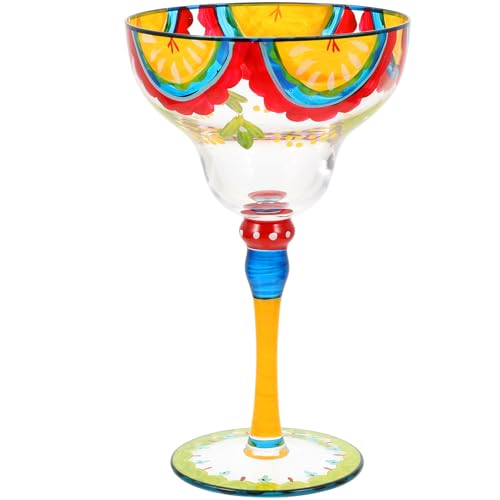 Uonlytech Vaso de Margarita Pintado a Mano Cristal Decorativo para Cócteles Copa de Margarita Artística de Vidrio 1 Pieza Adecuado para Fiestas y Eventos