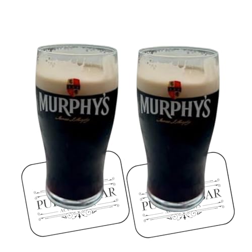 Laurie's Pub and Bar Accessories Murphys Tulip Pint Glass, Clear Glass, 568ml, Modern Style, Heavy Duty, Logo Pattern, 2-Pack Beer Glasses, 16cm Height