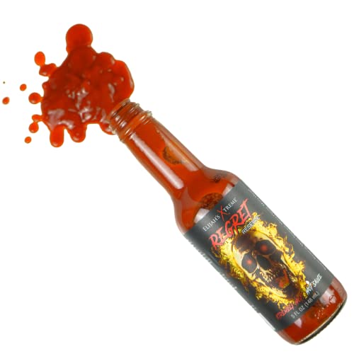 Elijah's Xtreme Regret Reserve Hot Sauce - Carolina Reaper, Trinidad Scorpion, and Habanero Pepper - 5oz bottle contains 70% of the hottest peppers in the world