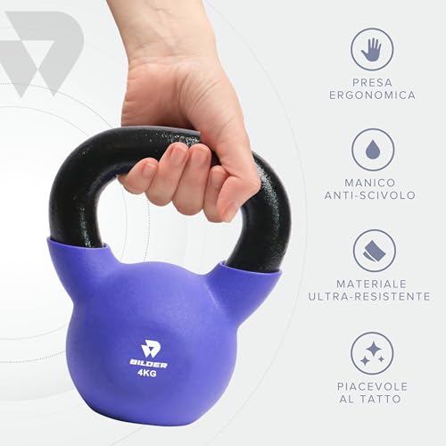 BILDER - Kettlebell 4 kg avec poignée ergonomique et antidérapante, poids en fonte avec revêtement en néoprène, idéal pour l'exercice et l'entraînement de force cardio et fonctionnel, outils de gym à – Image 4