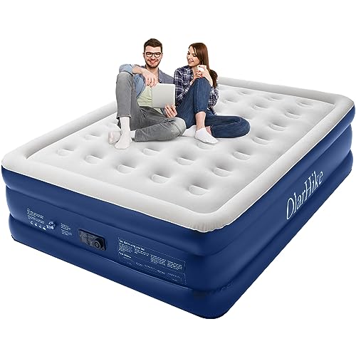 OlarHike Inflatable Air Mattress, Air Bed with Built-in Electric Pump, King Blow Up Self-inflating Guest Airbed with Flocked Surface,Air Mattresses for Camping or Home Use, 203x152x46cm(Blue)