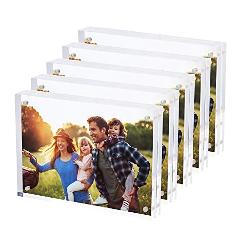 SimbaLux Magnetic Acrylic Picture Photo Frame 5x7 inches 24mm Thick (5 Pack), Clear