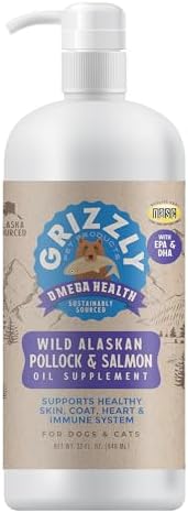 Grizzly Omega Health for Dogs & Cats, Wild Salmon Oil/Pollock Oil Omega-3 Blend