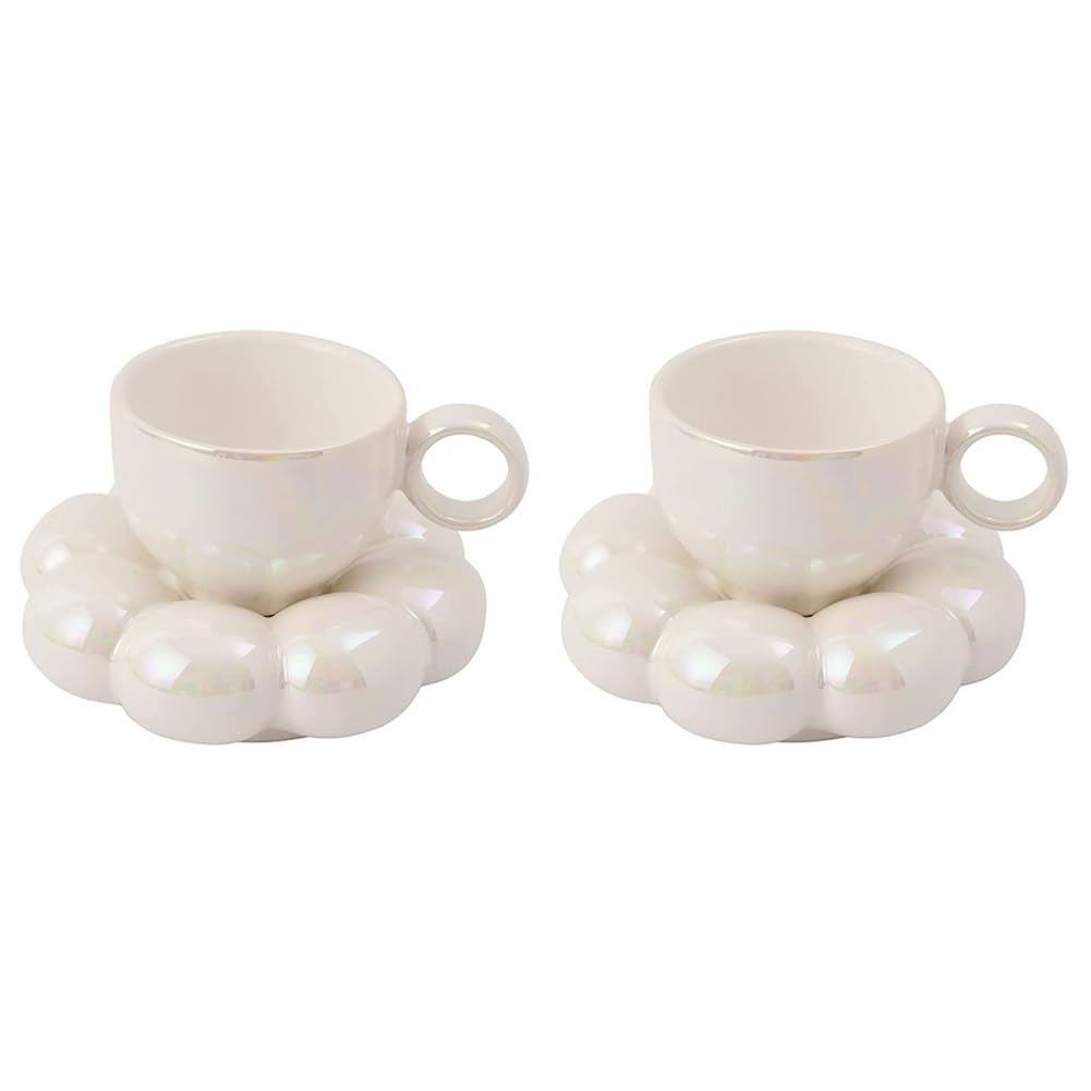 2 x zestaw filiżanek do kawy i spodków w kwiaty, słodki zestaw filiżanek i spodków, ceramiczna filiżanka do kawy ze spodkiem ze słonecznikiem, 6,7 uncji