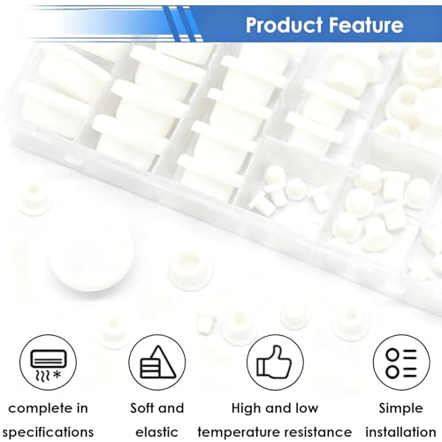 Image of smseace 90Pcs White Rubber Plugs 9-Sizes 1 inch 7 /8 inch 3 /4 inch 5 /8 inch 1 /2 inch 3 /8 inch 5 /16 inch 1 /4 inch 1 /5 inch Assorted Sizes Silicone Stoppers Rubber Plugs for Holes Used for Tube,Bathtub,Kitchen and Outdoor Equipment