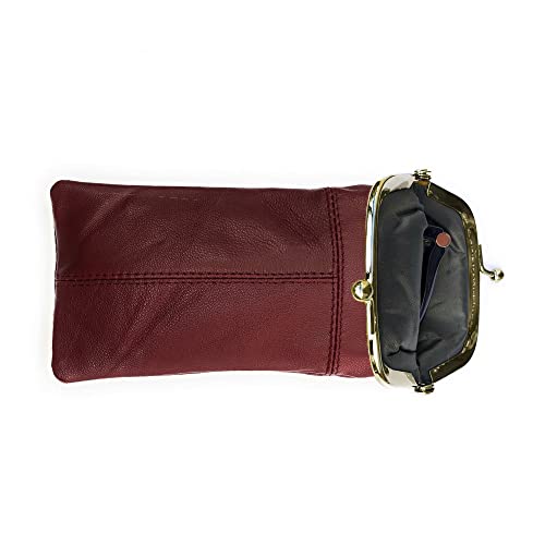 LOLUNA® Etui Lunette Souple et spacieux de Vue ou de Soleil - Cuir Véritable Agneau - Fermeture Fermoir clic clac métal - Plusieurs Couleurs (Bordeaux)