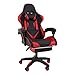SANODESK Silla Gaming, Silla Gamer Ergonómica con Soporte de Masaje Lumbar y Cojín para el Cuello, Silla Escritorio de Cuero PU Ajustable para Videojuegos (Rojo)