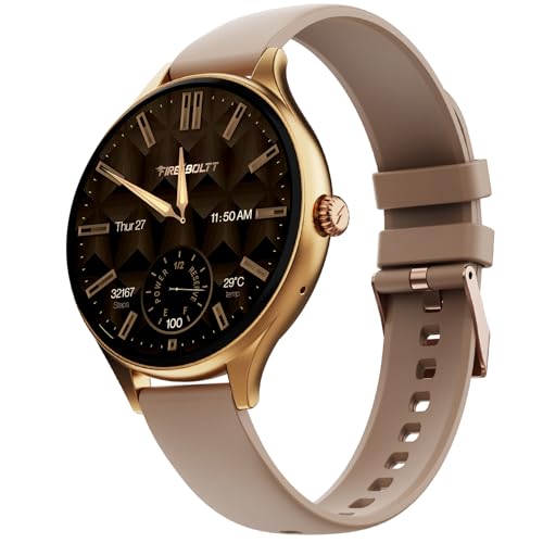 Image of Fire-Boltt Phoenix Air Smart Watch 1.26 inch Round Display, Rotating Button, Wireless Charging, Ultra Lightweight Metal Body, Bluetooth Calling, Smartwatch with Silicone & Mesh Steel Straps Mocha Brown
