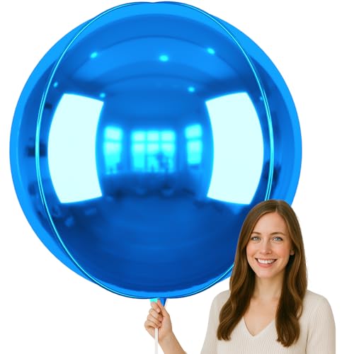 Image of 50 Inch Metallic Dark Blue Round Foil Balloons 3pcs Large Foil Ball Balloon | Jumbo Giant Helium 4D Ball Balloons for Birthday Party, Graduation, Wedding, Christmas, New Year, Disco Prom Party Decoration