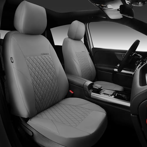 Image of CAR PASS Quilting Faux Leather Seat Covers Full Set, Waterproof Deluxe PU Premium Auto Seat Cover, Breathable Seat Covers Universal Fit for Most Sedan SUV Van Small Truck, Airbag Compatible All Gray