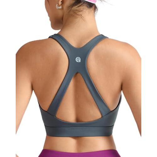 RUNNING GIRL Sports Bras for Women High Support Molded Cup High Impact Sports Bras with Sewn in Pads Racerback Running Bra Deep Grey Medium