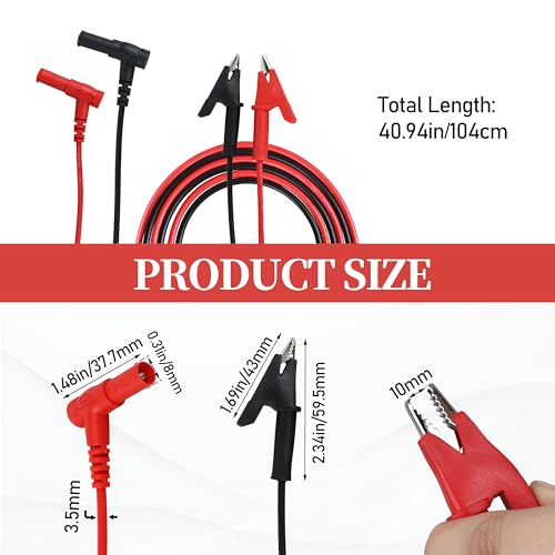 Image of 69381 Alligator Clip Test Leads for Klein Multimeter Leads,Heavy-Duty Banana Plug Replacement Leads, 3-Foot