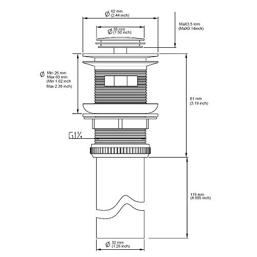 Bathroom Sink Drain,Drain Stopper Bathroom Sink Without Overflow,Pop Up Drain Strainer,Stainless Steel Chrome