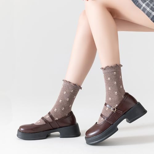 Mcool Mary 6 Pairs Women's Ruffle Socks,Casual Ankle Breathable Cool Knit Cotton Cute Dress Crew Socks3