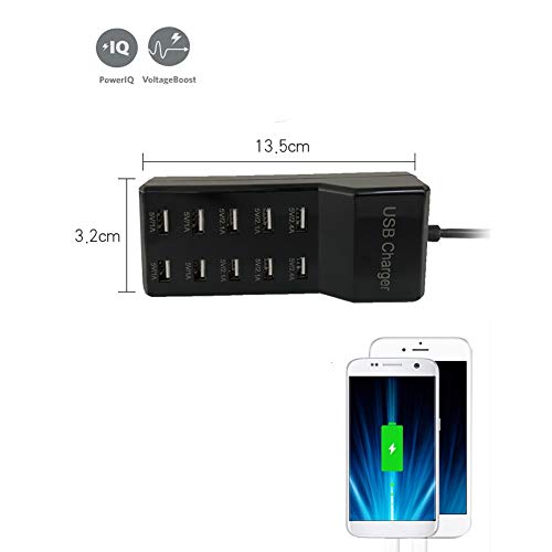 Multi-Port Usb Charger,Yaner 10-Port Usb Desktop Hub Wall Charger, Suitable For Iphone/Ipad/Samsung Galaxy Note Tablet Android Smartphone Multi-Function Device (Black) #TOP6