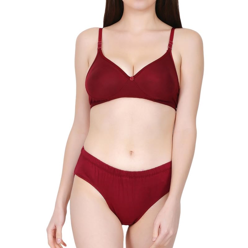 Image of Women's Spandex Cotton Padded Lingerie Bra Panty Set Full Coverage S to 3XL